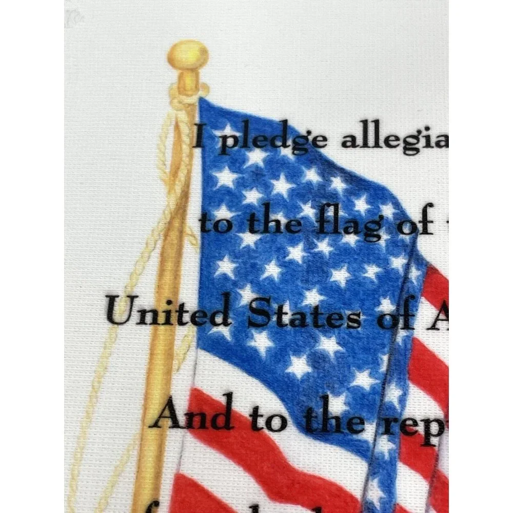 Vintage Patriotic Banner USA Pledge of Allegiance Lace Hang Bar Scroll Multi